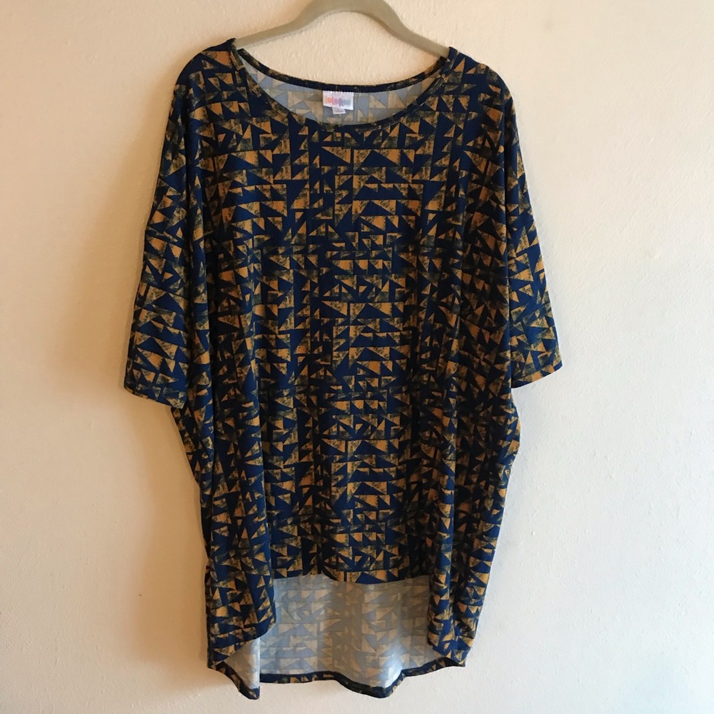 LuLaRoe Irma Blue Yellow Pattern Large